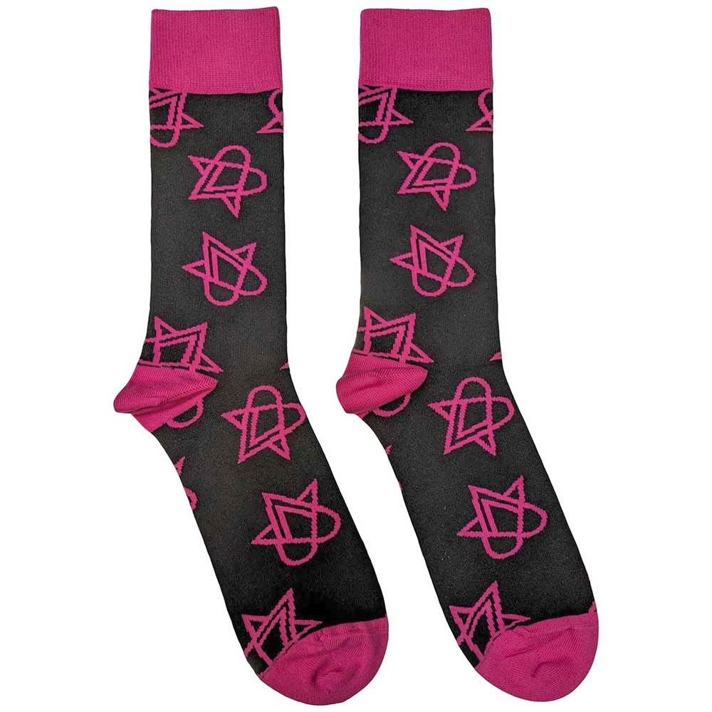 Him - Mini Pink Heartagrams Sokken - EU 40-45 - Zwart/Roze